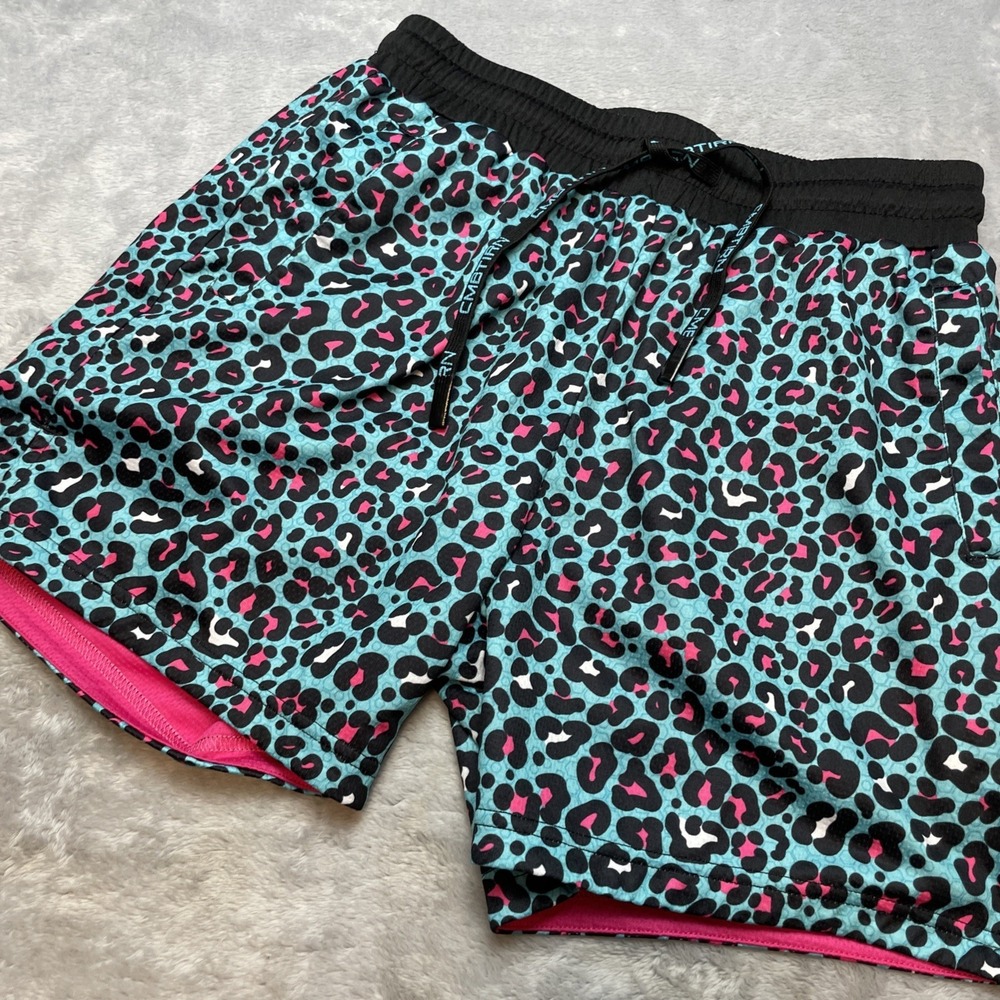 Hoochie Daddy Mens Mesh Shorts Size M Aqua Animal Print Drawstring 5" Inseam